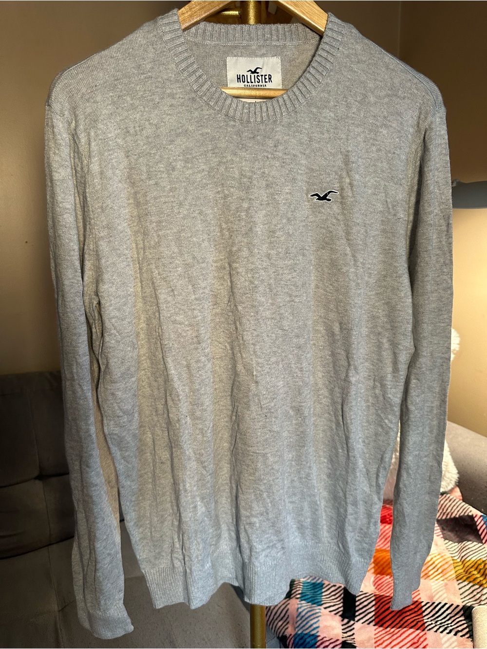 Hollister Light Gray Crewneck Sweater Vintage Logo Style